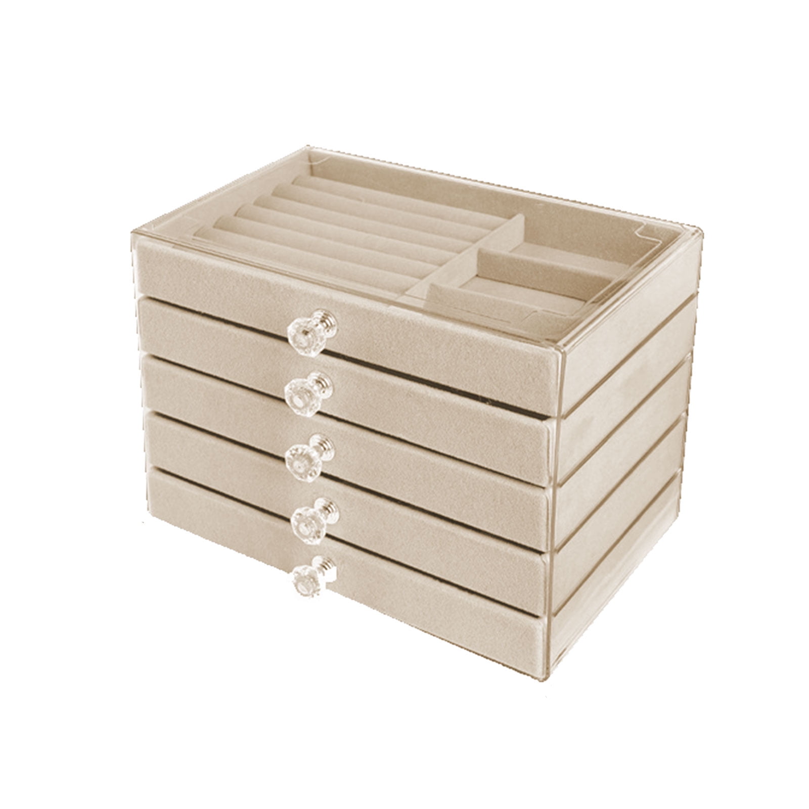 Modern 5 Tiers Jewelry Storage Box With Velvets Interior Adjustable Layers PET Materials for ...