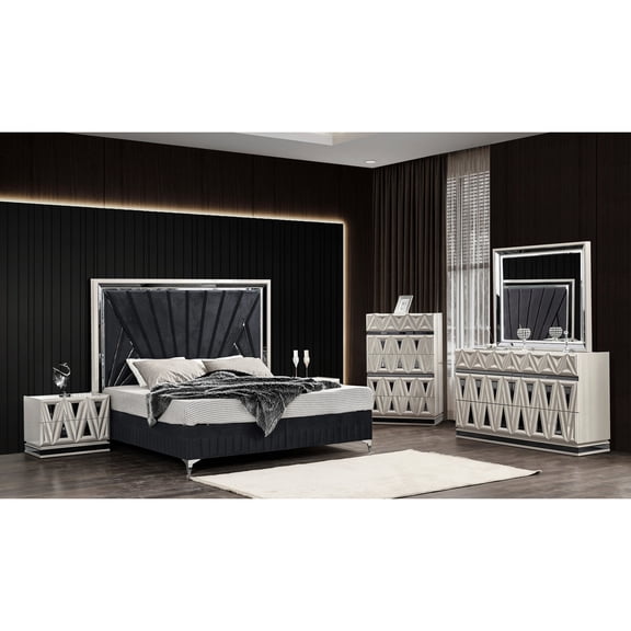 Modern 5-piece set with diamond drawers and under-bed storage / Optimize bedroom storage space