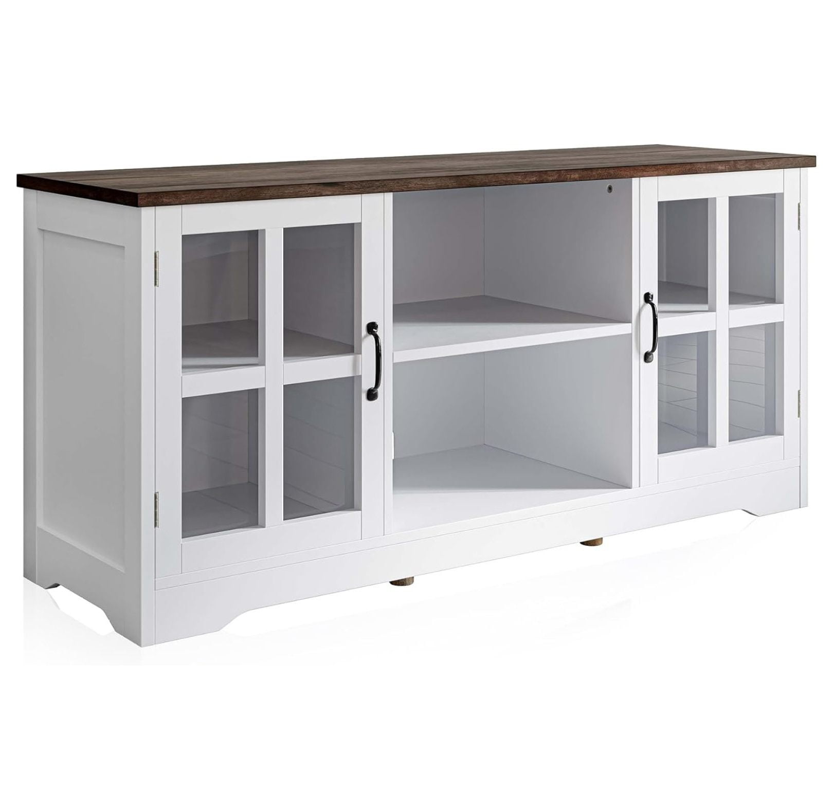 White and Brown 52 Inch Cottage Style TV Stand with Glass Cabinets