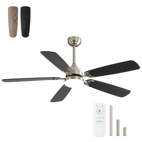 Modern 52" Low Profile Ceiling Fans with Lights and Remote, Dual Finish Blades, LED Dimmable, 3 downrods, Reversible DC Motor, 6-Speed, Nickel