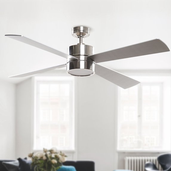 Modern 52-in 4-Blade Brushed Chrome LED Ceiling Fan with Light and Remote Control - 52"