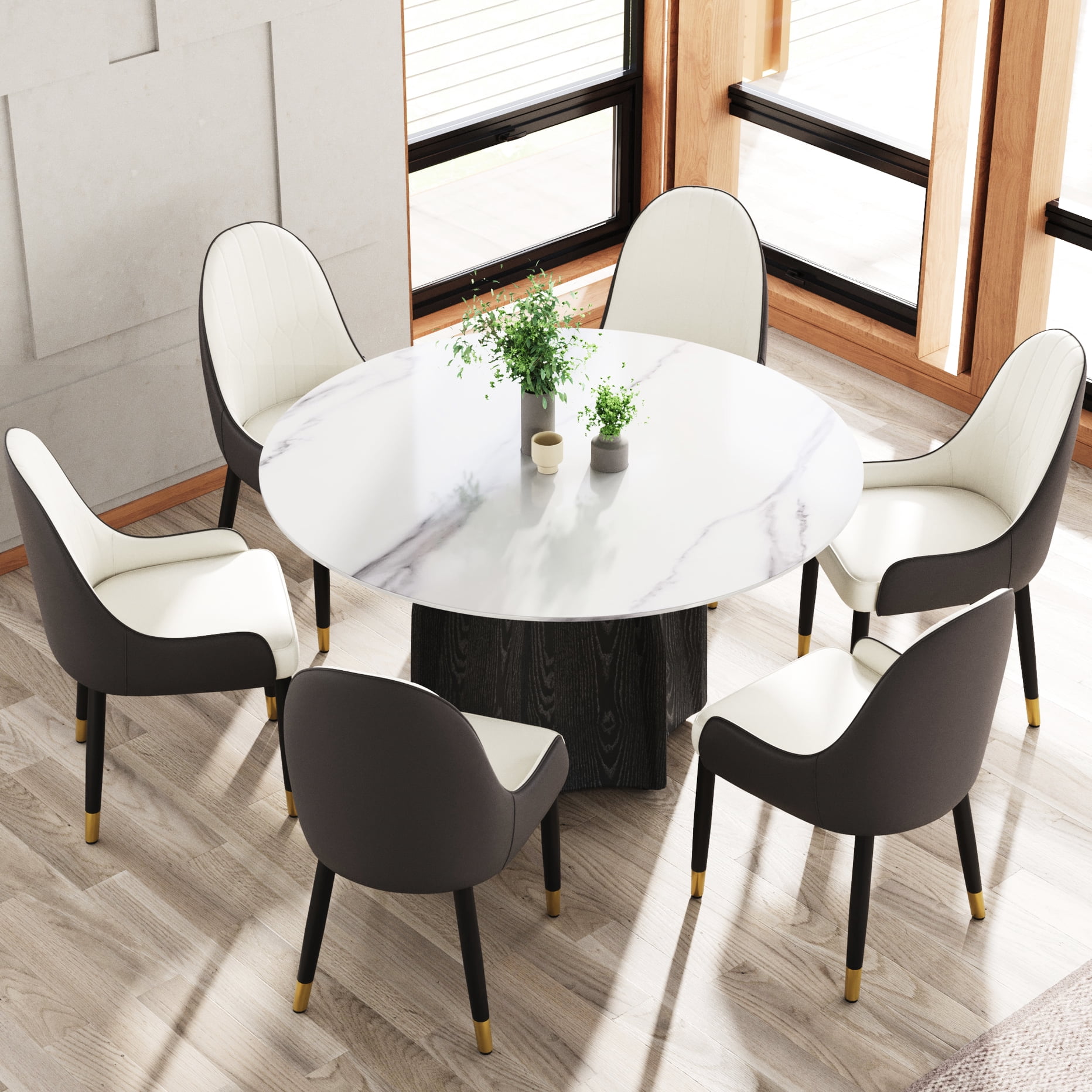 Modern 53" Round Dining Table In White - Sintered Stone Surface ...