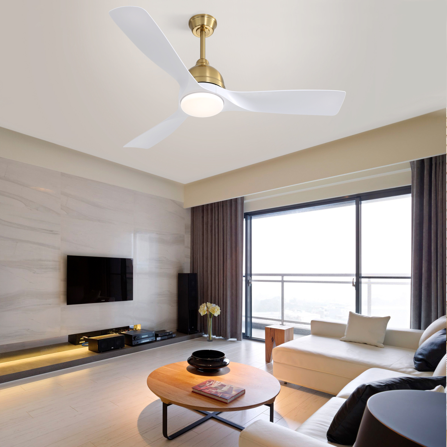 Modern 54 Inch Ceiling Fan with 6 Speed Remote Control Dimmable Light