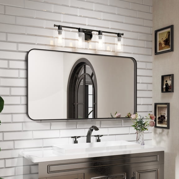 Modern 55*30 Inch Mirror in Sleek Black Aluminum Frame