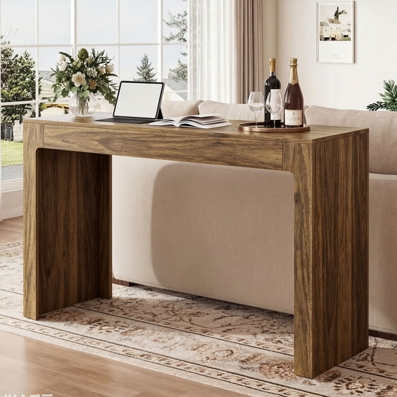 Modern 55" Bar Table With Walnut Finish, Rectangular Counter Height Design, Great For Kitchen And Living Room Gatherings