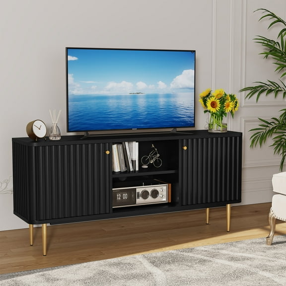 Modern 55-Inch TV Stand with Storage & Gold Metal Legs, Multi-Color Options