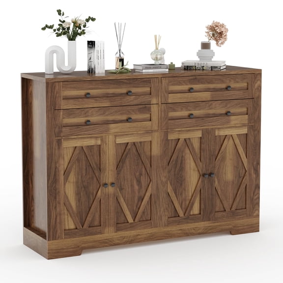 Modern 55 in Buffet Cabinet with Storage, Wood Sideboard Coffee Bar with 4 Drawers, Shelves and Doors, Farmhouse Large Kitchen Storage Cabinet