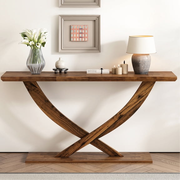 Modern 57" Cross-leg Console Table. Build With & . Spacious For Decorative Purposes. Versatile In Different Rooms Rustic Table Crossed Legs, Construction Bedroom,