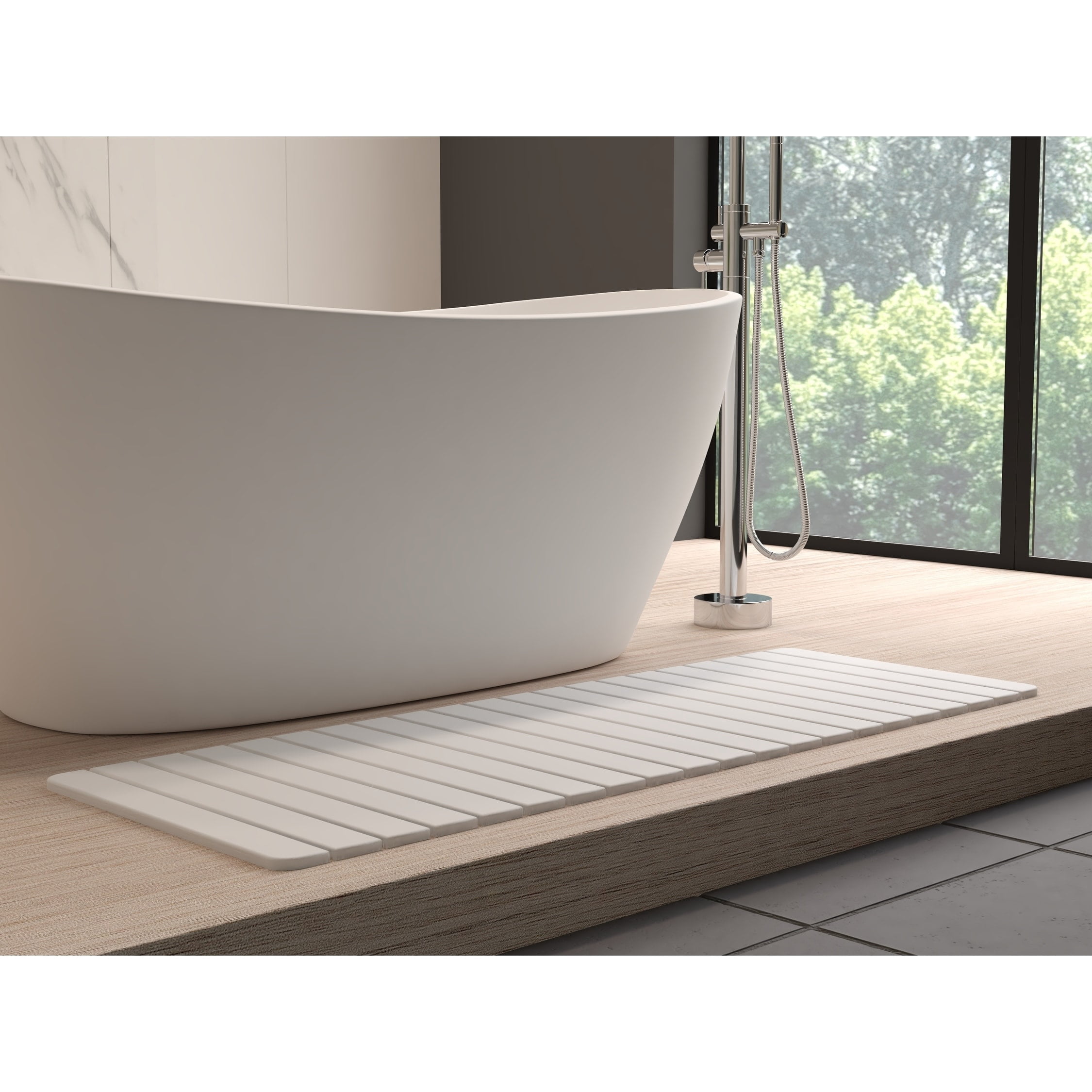 Modern 58x21" Diatomite Stone Extra Large Bathroom Mat in Natural White