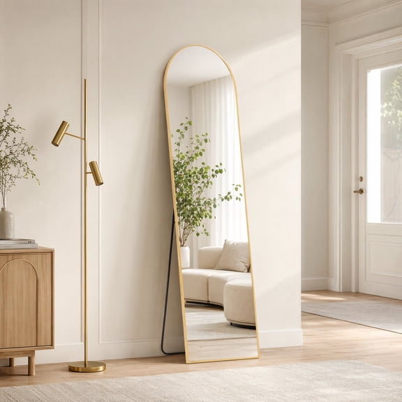 Modern 59 Inch Full Body Standing Mirror, Slim Aluminum Frame Adjustable Floor Stand