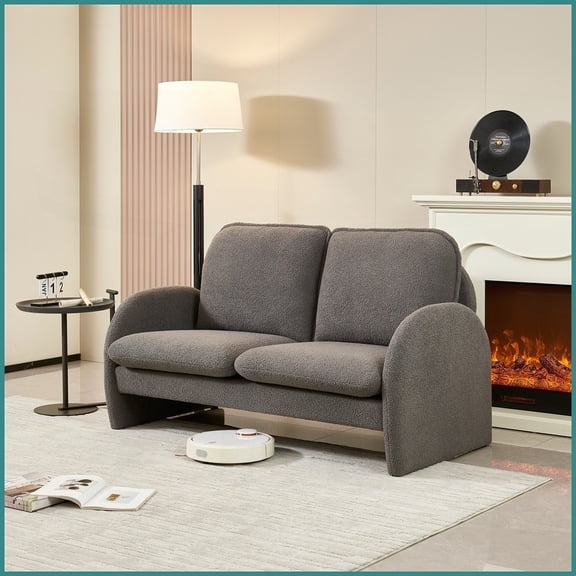 Modern 59" Sherpa Loveseat Sofa - Solid Wood Frame 2-Seater for Living Room, Apartment