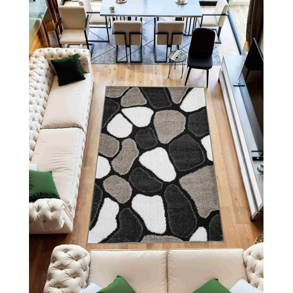 Modern 5D Shaggy Abstract Geometric Rug for Living Room Bedroom Design 6411 (8x10 (7'8"x10'8"),Grey)