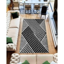 Modern 5D Shaggy Abstract Geometric Rug Indoor for Living Room Bedroom Design 6415 (8x10 (7'8"x10'8"),Black)