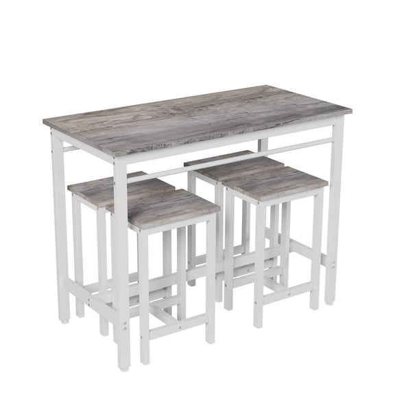 Modern 5PC Kitchen Bar Table Set w/Stools Metal Frame White Oak