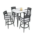 thumbnail image 1 of Modern 5PC Outdoor Patio Bar Set,Rounded Square Sintered Stone Table & 4 Swivel Bar Chairs,Non-Rust Aluminum Frame,Ember Black, Marble-Inspired Top,Bearing Swivel Plate,Tapered Legs, 1 of 11