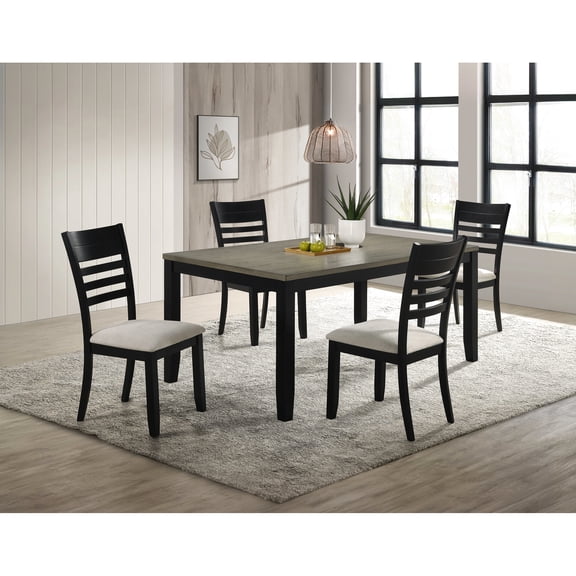 Modern 5pc Dining : Rectangular Table With Wood Base, Back Chairs, Two-tone Black Gray Finish, Comfortable Upholstered Seats For Elegant Room Contemporary Table, Finish In And Gray, Solid Base