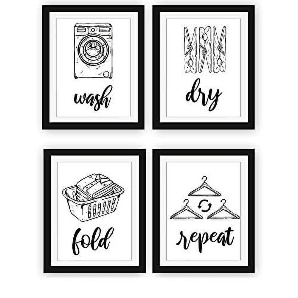 Black and White Typography Laundry Room Wall Art Set