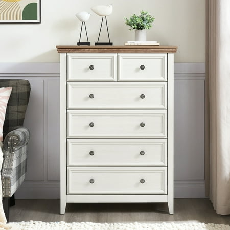 Modern 6 Beige Dresser - Spacious Clothing Storage With Tipping Feature And Smooth Rails 6 Drawer In Bedroom Cabinet Effortless Movement Metal