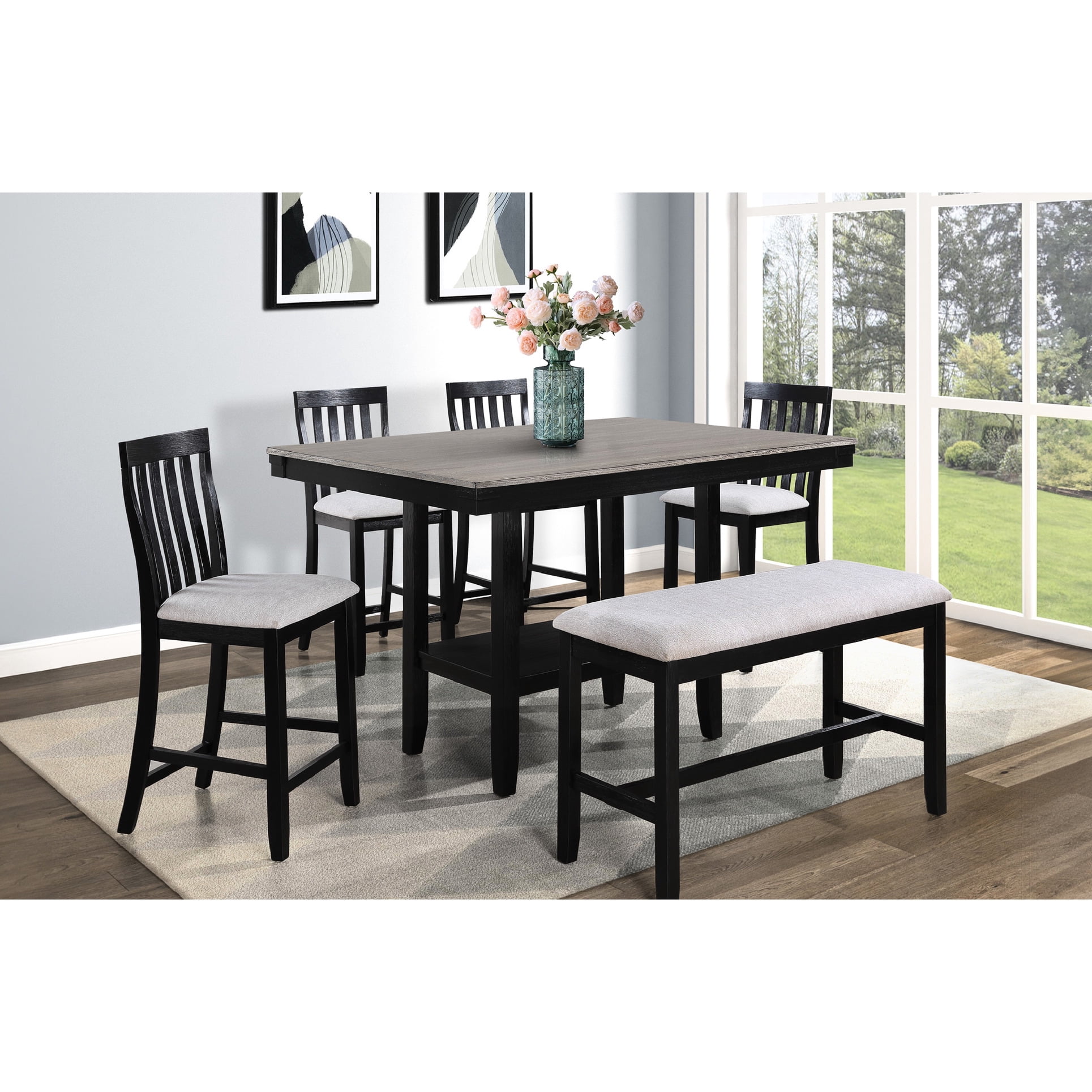 Modern 6 Counter Height Dining , Rectangular Table And Chairs/bench