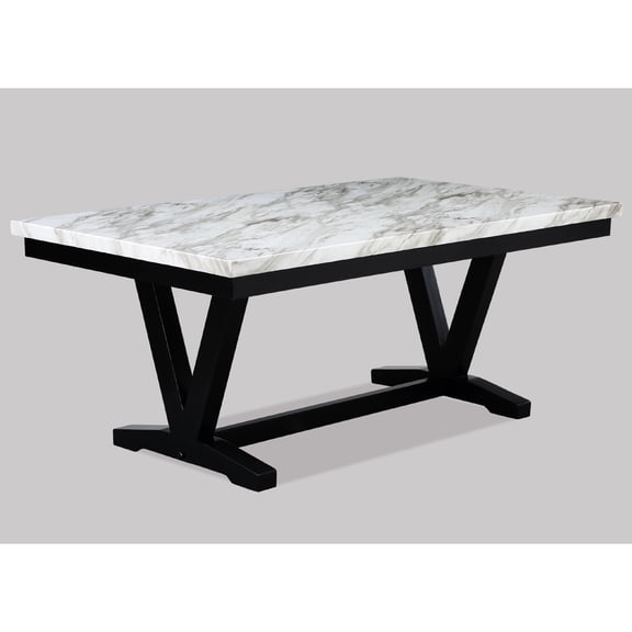 Modern 6 Dining Table With Rectangular Faux Marble Top And Black Wooden Stand White Base For A Gathering