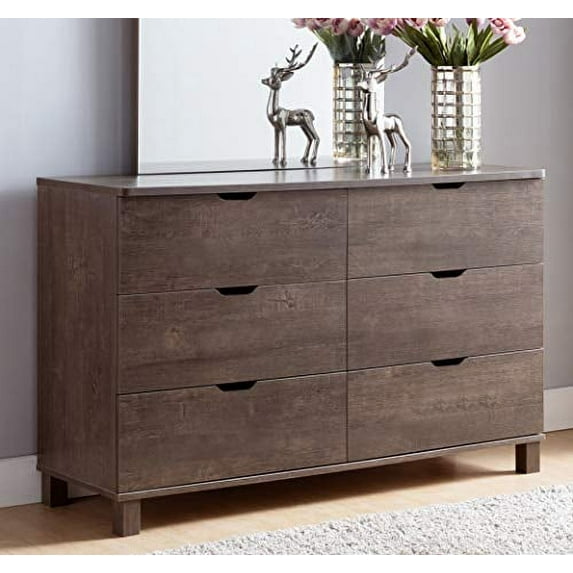 Modern 6-Drawer Bedroom Chest Dresser, Walnut Oak
