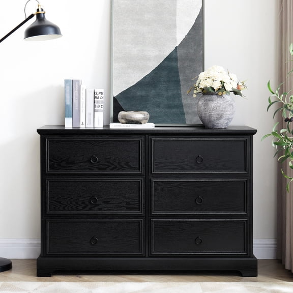 Modern 6-Drawer Chest Rustic Brown Top Living Room Storage