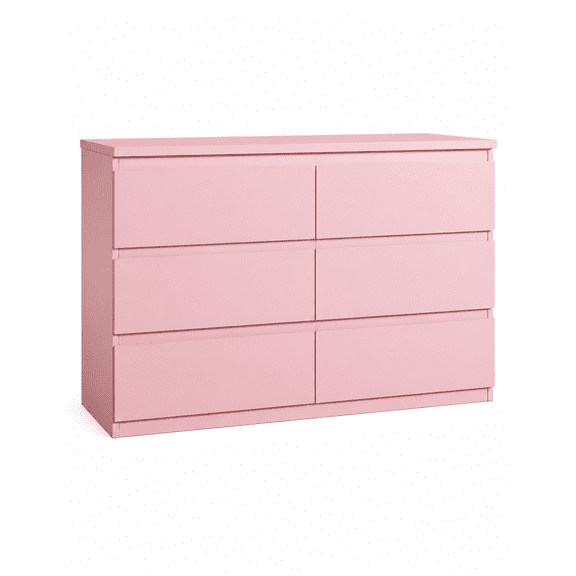Modern 6 Drawer Double Dresser In Nursy Pink Wood Storage For Bedrooms