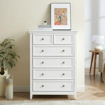 Modern 6 Drawer Dresser with Metal Knobs, Wide Dresser for Bedroom, Tall Chest of Drawers, Wooden Dresser Storage Organizer Cabinet for Entryway Living Room, White