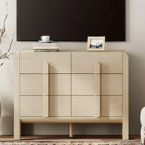 Modern 6 Drawer Dresser TV Stand for 55 Inch TV, Entertainment Center with Curved Profile Design, Wood TV Console with Storage for Living Room