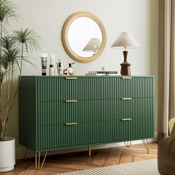 Furniway Modern 6-Drawer Dresser for Bedroom, Green, 29.5 x 15.7 x 47.2 Inches