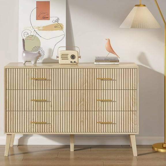 Modern 6 Drawer Dresser with Fluted Panel, Accent Chest of Drawers for Bedroom Living Room Nursery Entryway