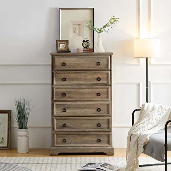 Modern 6-Drawer Dresser with Textured Borders / Decorative and Practical Organizer