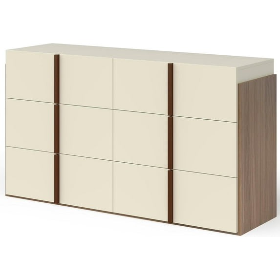 Modern 6-Drawer Dressers, Wide 54" Bedroom Chest of Drawers with Wood Accents, Storage Dresser for Clothes, Beige Dresser for Bedroom or Living Room