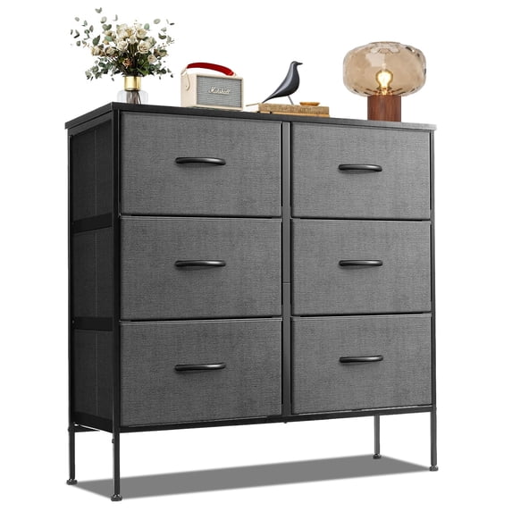 Modern 6 Drawer Fabric Dresser, Chest of Drawer Organizer Storage Cabinet for Bedroom Clothes Closet, Entryway,Gray