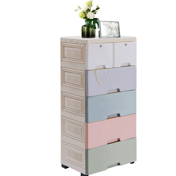TOOL1SHOoo Modern Closet Drawer with Lock Plastic Drawer Dresser Cabinet Organizer with Wheels for Clothes Toys Storage Morandi