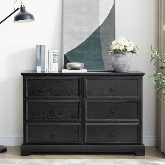 Modern 6 Dresser - Black Wooden Chest With Ample Clothing Storage Bedroom Spacious Rustic Accent Details