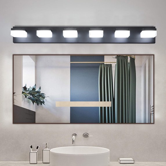 Modern 6-Light Black LED Bathroom Vanity Light Fixture for Mirrors, Adjustable Brightness Dimmable Lighting for Makeup Vanity, Energy-Efficient Water-Resistant Design