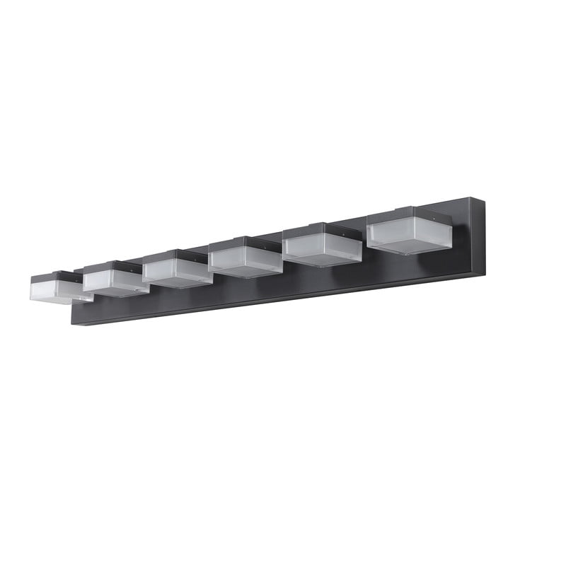 Modern 6-Light Black LED Vanity Light with Acrylic Shades, Bathroom Wall Fixture Over Mirror for Makeup Table, Energy Efficient, Sleek Design, Easy to Install