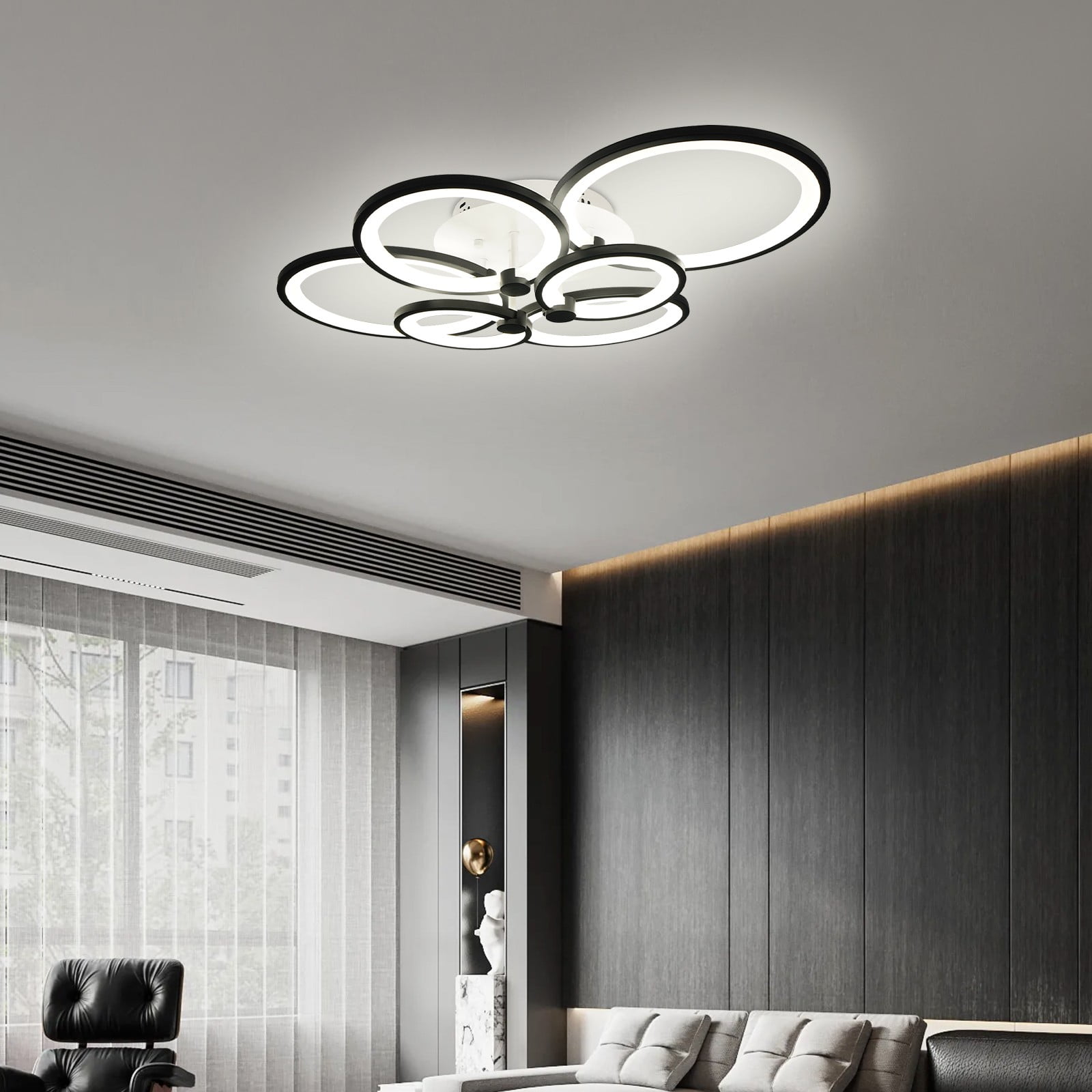 Modern 6-Light Ring Ceiling Lamp, 161.46-215.28ft² Coverage, 5%-100% Dimmable for Office/Hotel : Tools & Home Improvement