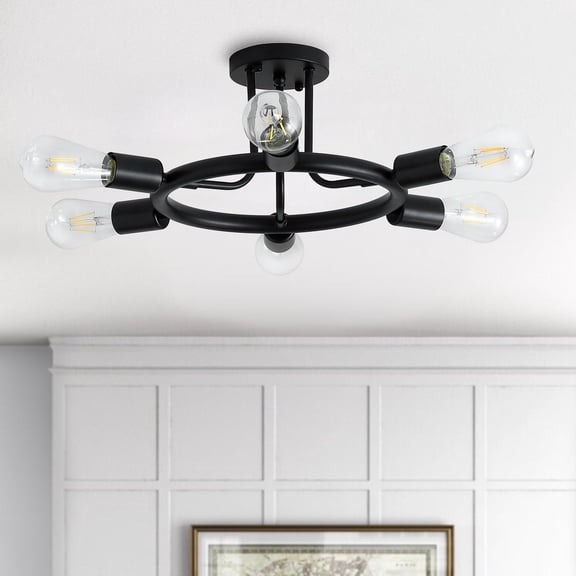 Modern 6-Light Unique Sputnik Semi Flush Mount Ceiling Lamp Black