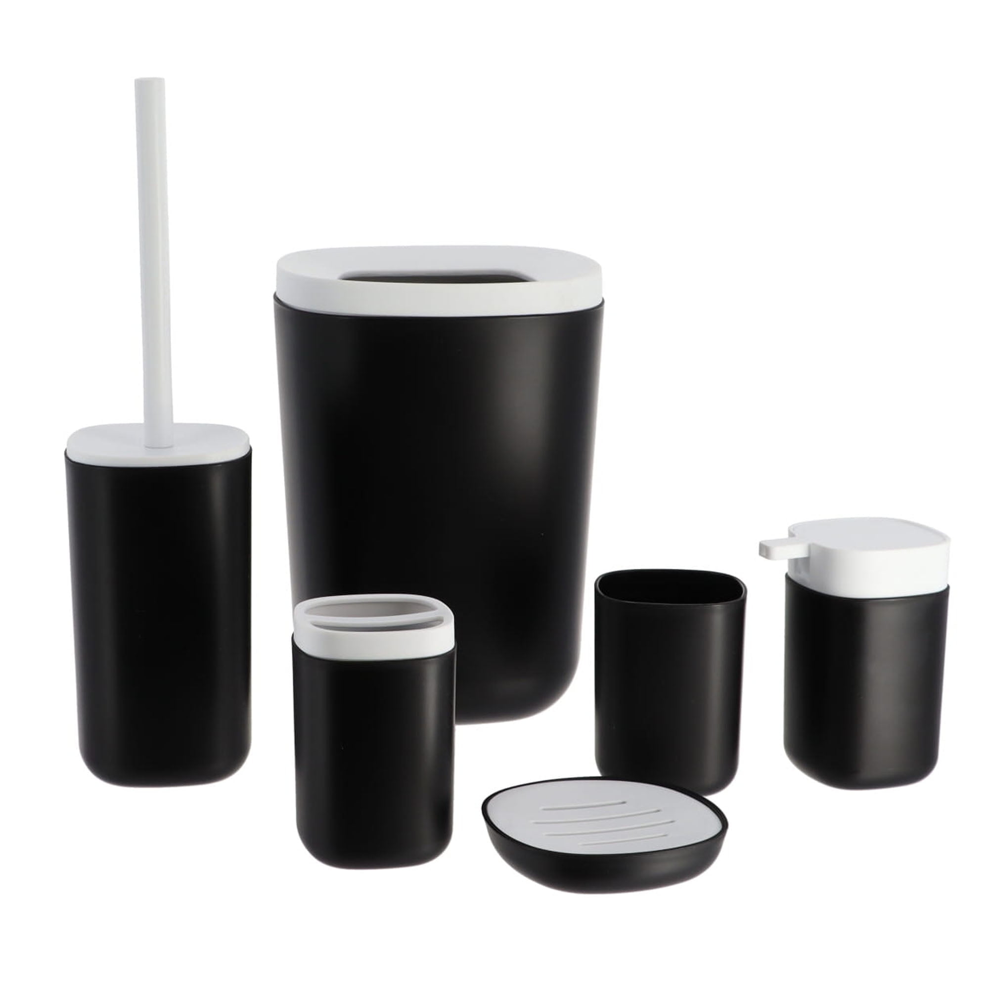 Modern Black and White 6-Piece Plastic Bathroom Accessory Set