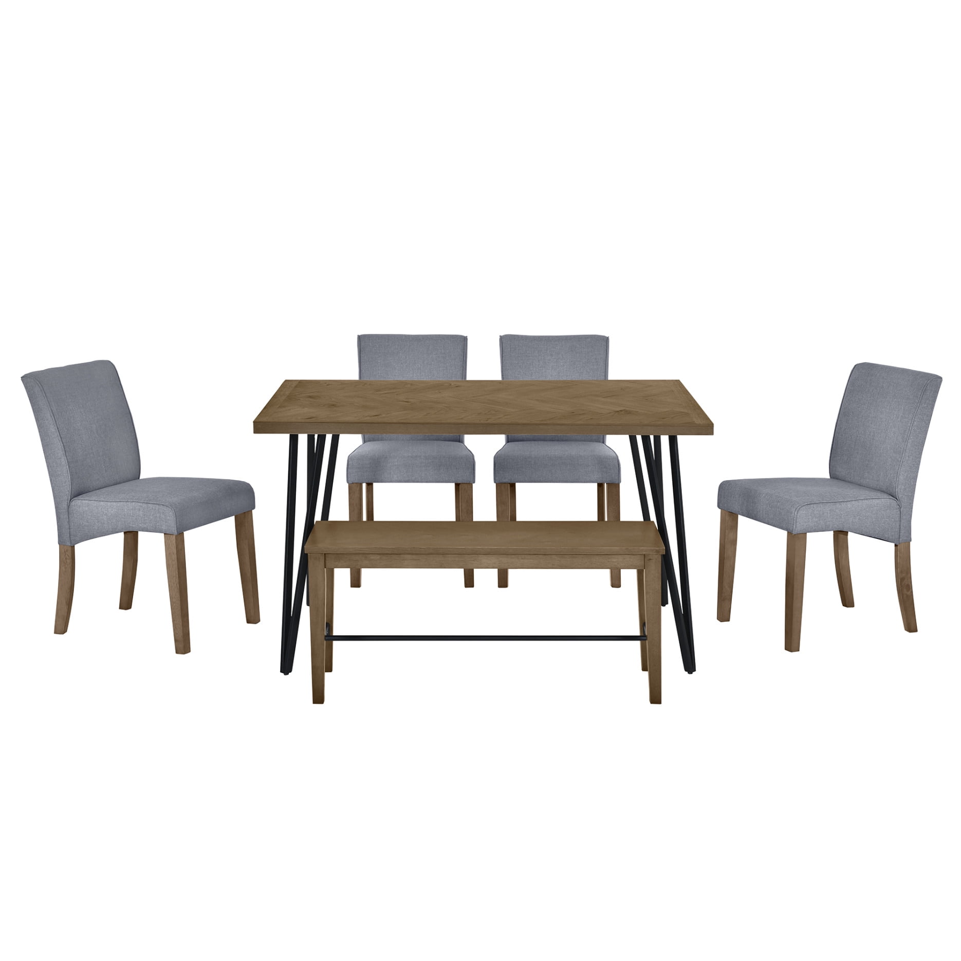 Modern 6-Piece Dining Room Table Set, Wood Kitchen Table Set with V ...