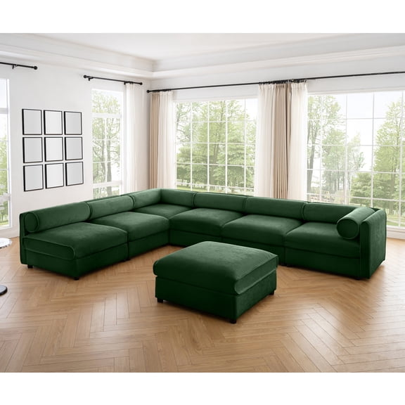Modern 6-Piece Modular Sectional Sofa with Storage Soft, Chenille Fabric Contemporary Cylindrica Design for Living Room (Green)