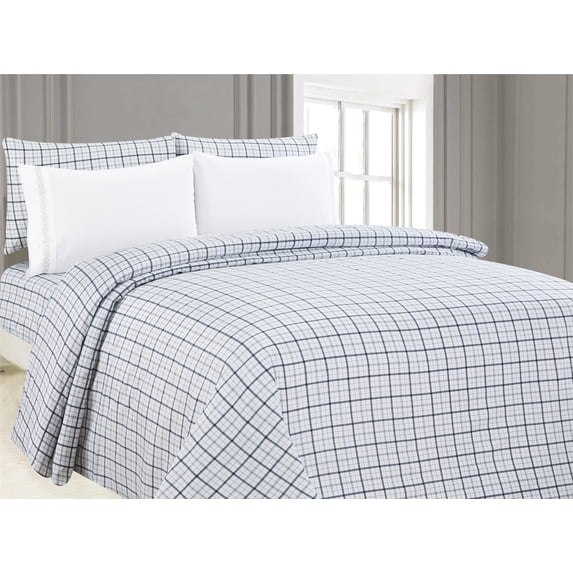 Modern 6 Piece Sheet Set with 4 Embroidered Pillowcases in Bank Plaid by Posh Home - Queen