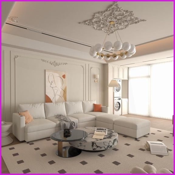 Modern 6-Seat 123" U-Shape Sectional Sofa with Storage, Chenille Convertible Sofa Bed for Living Room