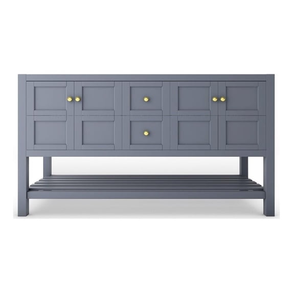 Modern 60 Alicia Gray Wood Vanity Base with Gold Handles