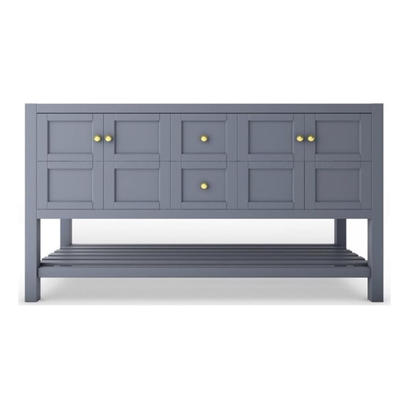 Modern 60 Alicia Gray Wood Vanity Base with Gold Handles