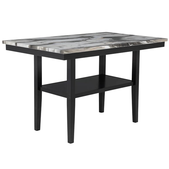 Modern 60" Counter Table with Storage Shelf, Black Faux Marble Dining Table for Kitchen and Dining Room
