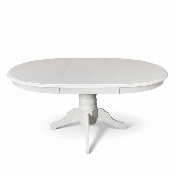 Modern 60 Inch Oval Extendable Dining Table, White Finish Solid Rubberwood