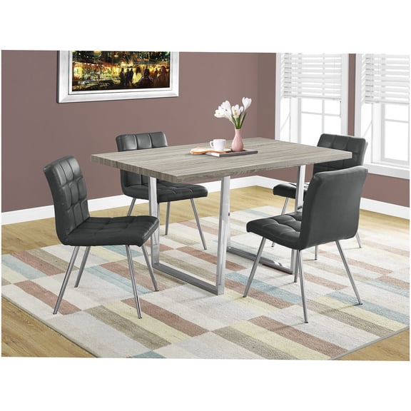 Modern 60 Inch Rectangular Dining Table for Kitchen, Taupe Brown Laminate Top with Chrome Metal Base, Seats 4